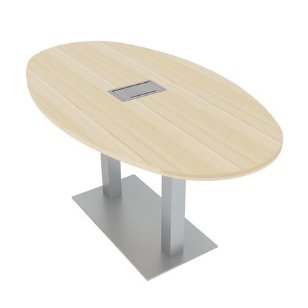 SKUTCHI DESIGNS 6 Ft Oval Shaped Table with Power And Data Module, 6 Person Meeting Room Table, Maple HAR-BOVL-34X70-DOU-ELEC-XD08